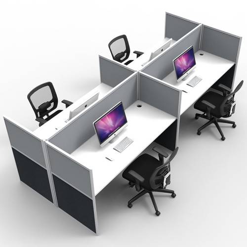 Space System Screen Hung Desk Tops, 4 Desks Back to Back, Grey Screens