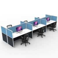 Space System Screen Hung Desk Tops, 6 Desks Back to Back, Blue Screens