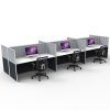 Space System Screen Hung Desk Tops, 6 Desks Back to Back, Grey Screens