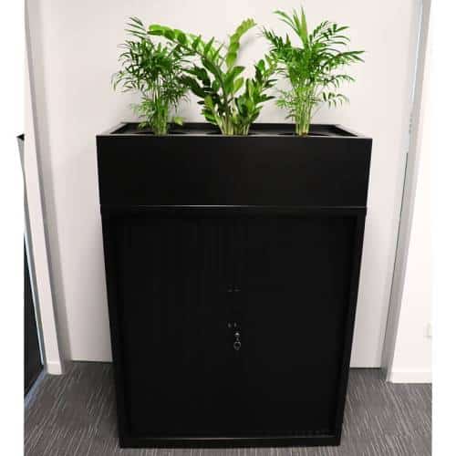 Super Strong Tambour Door Cabinet, 1200mm High, Black with Planter Box