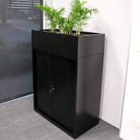 Super Strong Tambour Door Cabinet, 1200mm High, Black with Planter Box, Side View