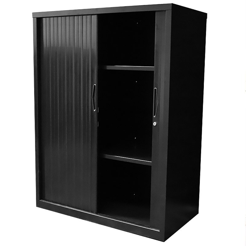 Super Strong Metal Tambour Door Storage, Black Metal Cabinet