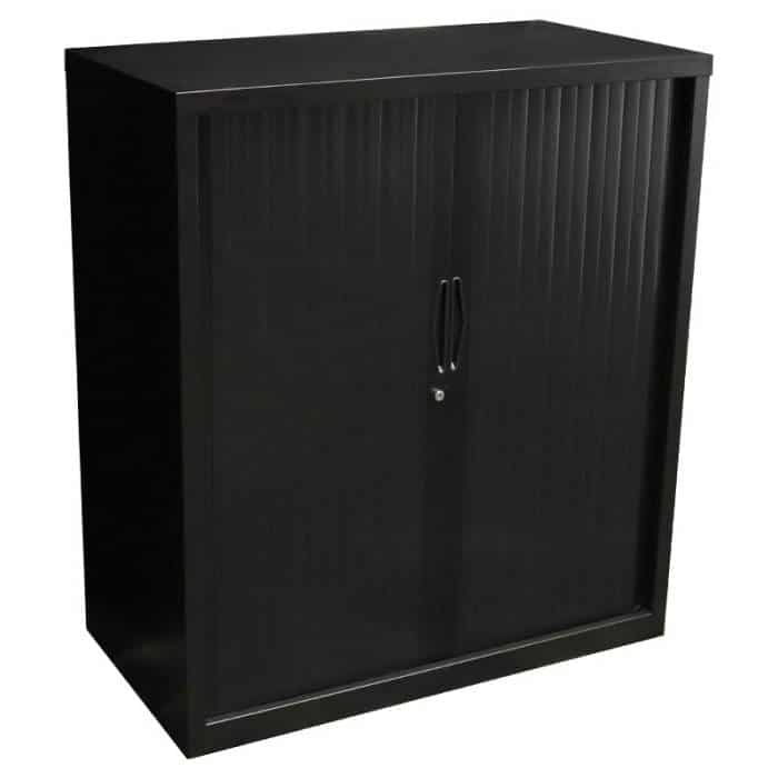 Super Strong Tambour Door Cabinet, Black, 1016mm High