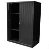 Super Strong Tambour Door Cabinet, Black, 1200mm High, 1 Door Open