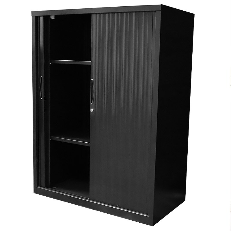 Super Strong Metal Tambour Door Storage, Black Metal Storage Cabinet
