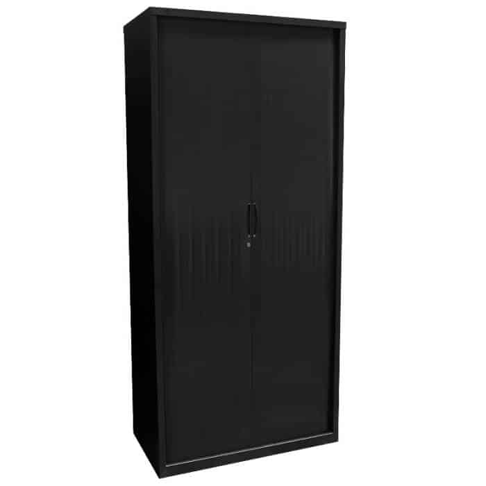 Super Strong Tambour Door Cabinet, Black, 1981mm High