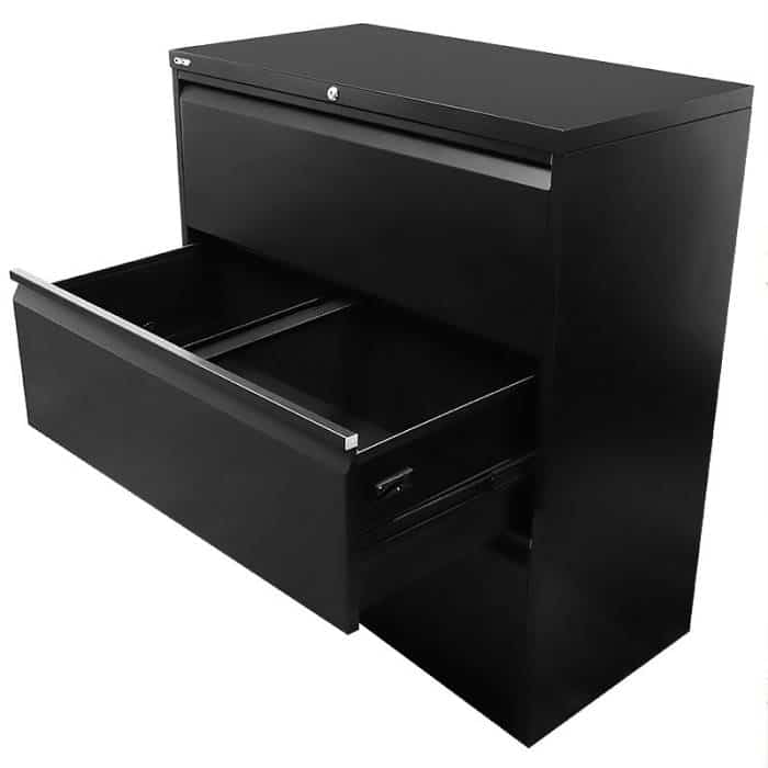 Super Strong Three Drawer Metal Lateral File Drawers, Black, Open 2