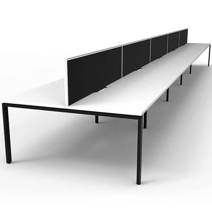 Elite 10-Way Desk Pod, Natural White Desk Tops, Black Under Frame, with Black Screen Divider, 2