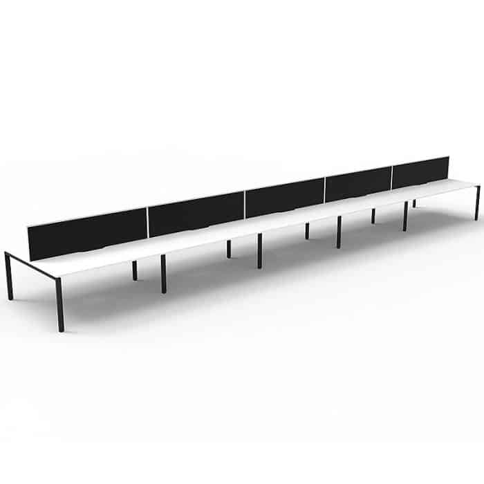 Elite 10-Way Desk Pod, Natural White Desk Tops, Black Under Frame, with Black Screen Divider