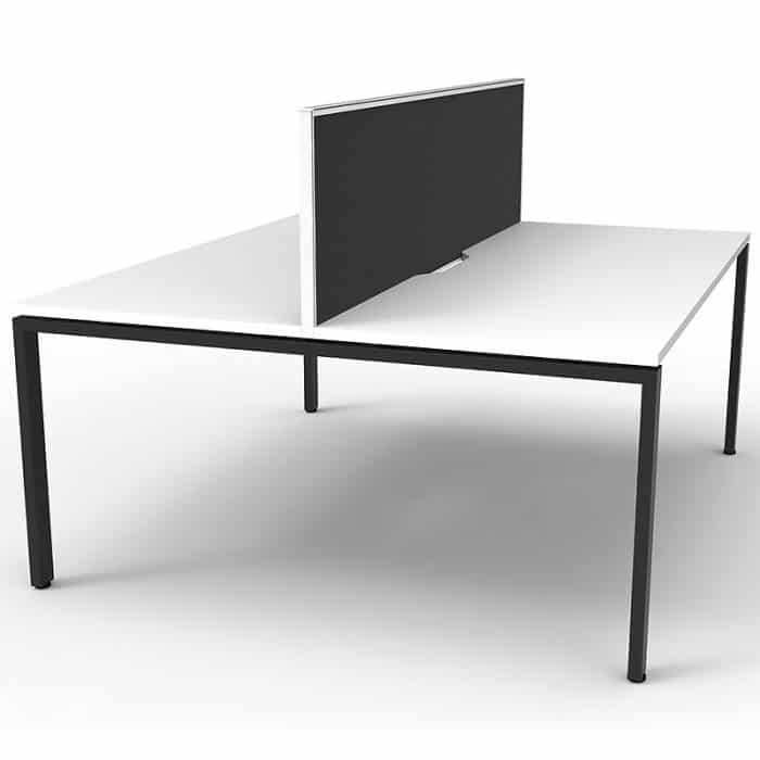 Elite 2-Way Desk Pod, Natural White Desk Tops, Black Under Frame, with Black Screen Divider, 2