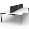 Elite 4-Way Desk Pod, Natural White Desk Tops, Black Under Frame, with Black Screen Divider, 2