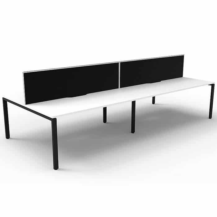 Elite 4-Way Desk Pod, Natural White Desk Tops, Black Under Frame, with Black Screen Divider