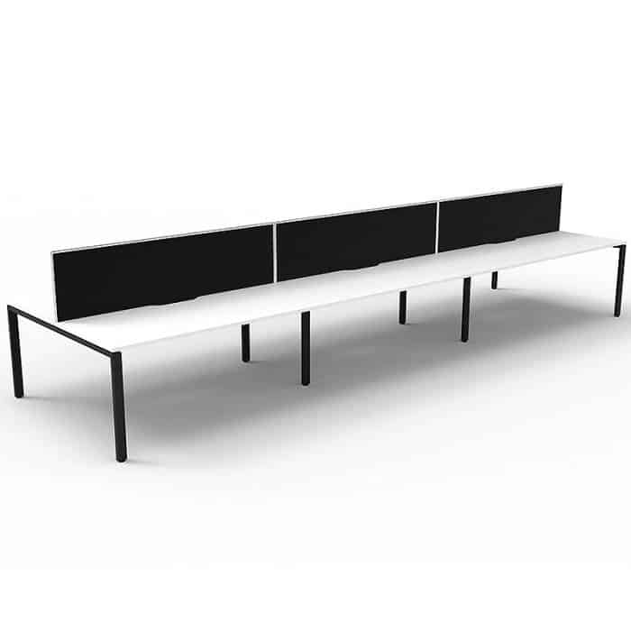 Elite 6-Way Desk Pod, Natural White Desk Tops, Black Under Frame, with Black Screen Divider