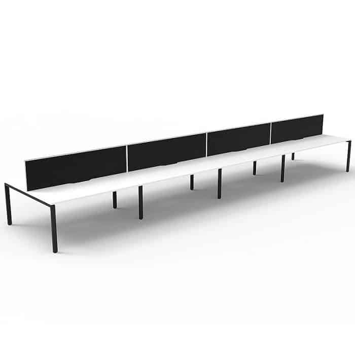 Elite 8-Way Desk Pod, Natural White Desk Tops, Black Under Frame, with Black Screen Divider