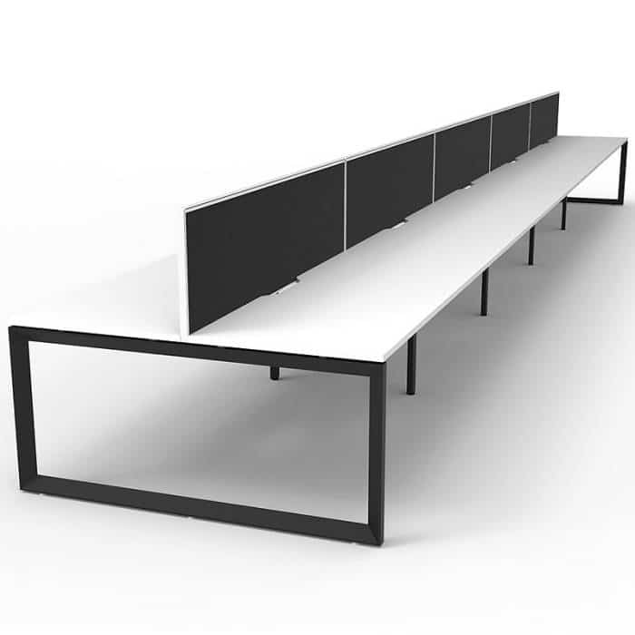 Elite Loop Leg 10-Way Desk Pod, Natural White Desk Tops, Black Under Frame, with Black Screen Divider, 2