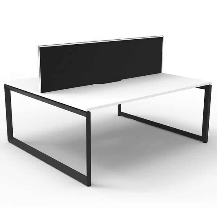 Elite Loop Leg 2-Way Desk Pod, Natural White Desk Tops, Black Under Frame, with Black Screen Divider