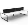 Elite Loop Leg 4-Way Desk Pod, Natural White Desk Tops, Black Under Frame, with Black Screen Divider