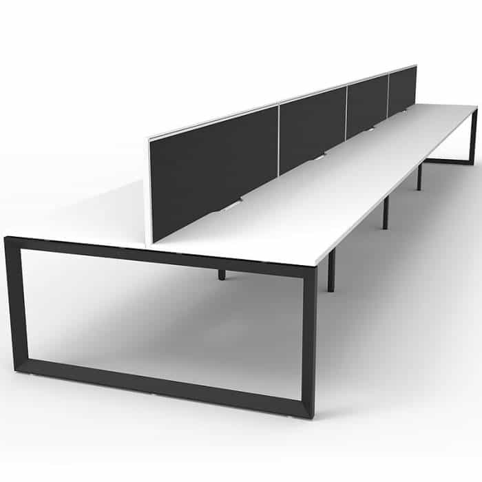 Elite Loop Leg 8-Way Desk Pod, Natural White Desk Tops, Black Under Frame, with Black Screen Divider, 2