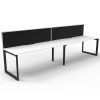 Elite Loop Leg Desk, 2 Person In-Line, Natural White Desk Tops, Black Under Frame, with Black Screen Dividers