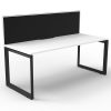 Elite Loop Leg Single Desk, Natural White Desk Top, Black Under Frame, with Black Screen Divider