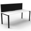 Elite Single Desk, Natural White Desk Top, Black Under Frame, with Black Screen Divider