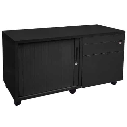 Super Strong Metal Mobile Storage Caddy Black Left Hand Tambour Door Right Hand Drawers