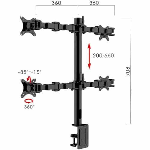 Lyla Standard Ergonomic Quad Monitor Arm, with Dimensions