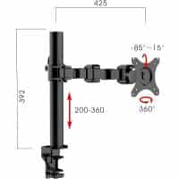 Lyla Standard Ergonomic Single Monitor Arm, with Dimensions