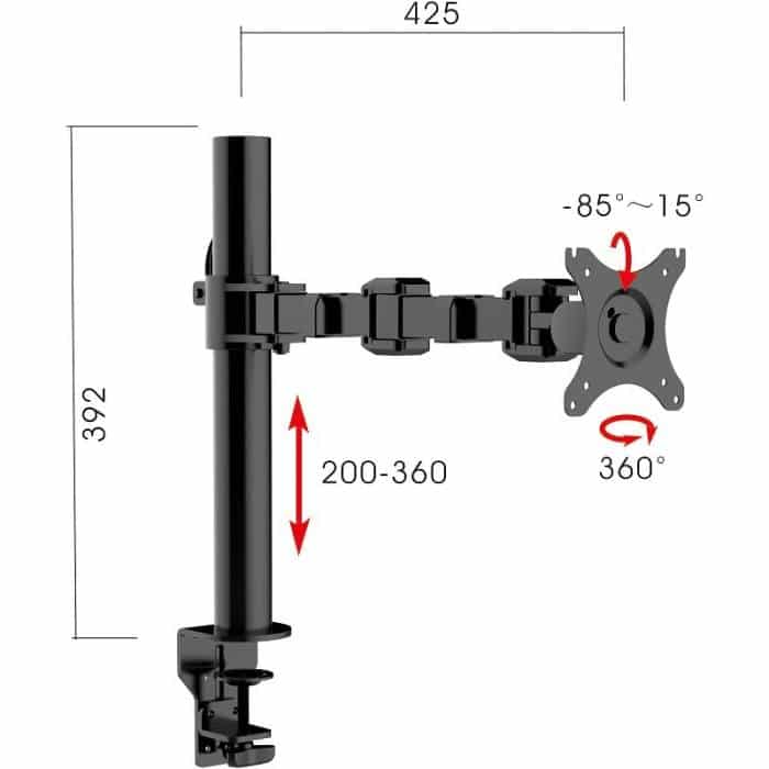 Lyla Standard Ergonomic Single Monitor Arm, with Dimensions