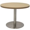 Elite Round Coffee Table, Natural Oak Table Top, Stainless Steel Table Base