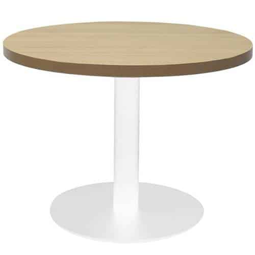 Elite Round Coffee Table, Natural Oak Table Top, White Table Base