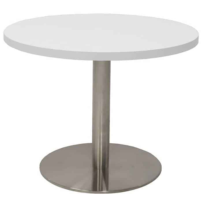 Elite Round Coffee Table, White Table Top, Stainless Steel Table Base