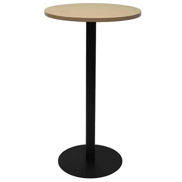 Elite Round High Table, Natural Oak Table Top, Black Table Base