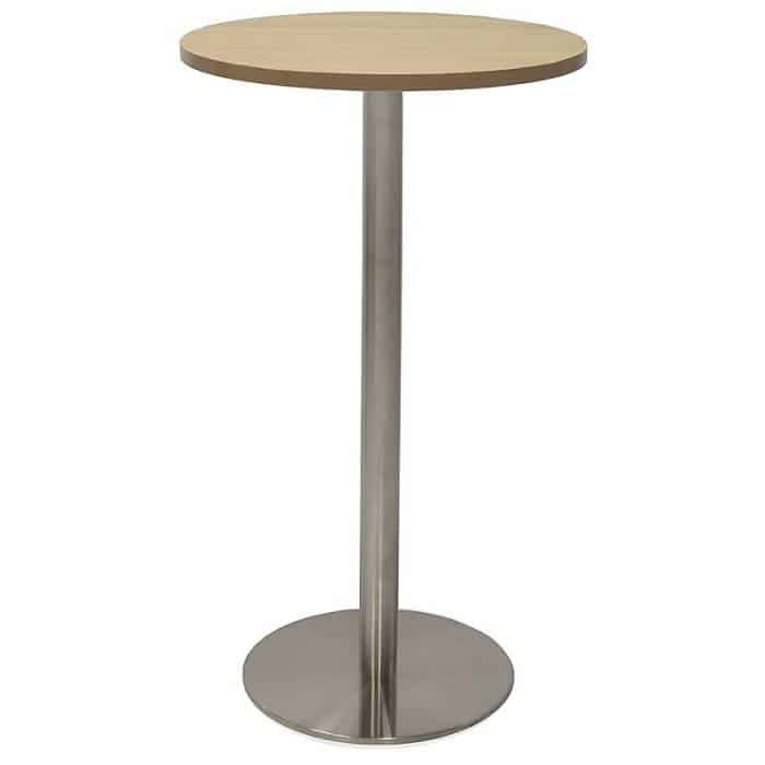 Elite Round High Table, Natural Oak Table Top, Stainless Steel Table Base