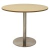 Elite Round Meeting Table, Natural Oak Table Top, Stainless Steel Table Base