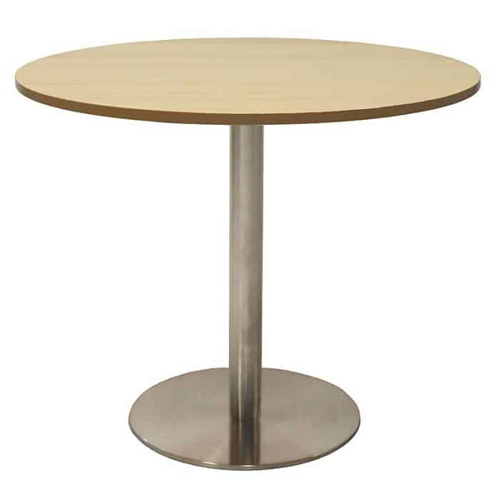 Elite Round Meeting Table, Natural Oak Table Top, Stainless Steel Table Base