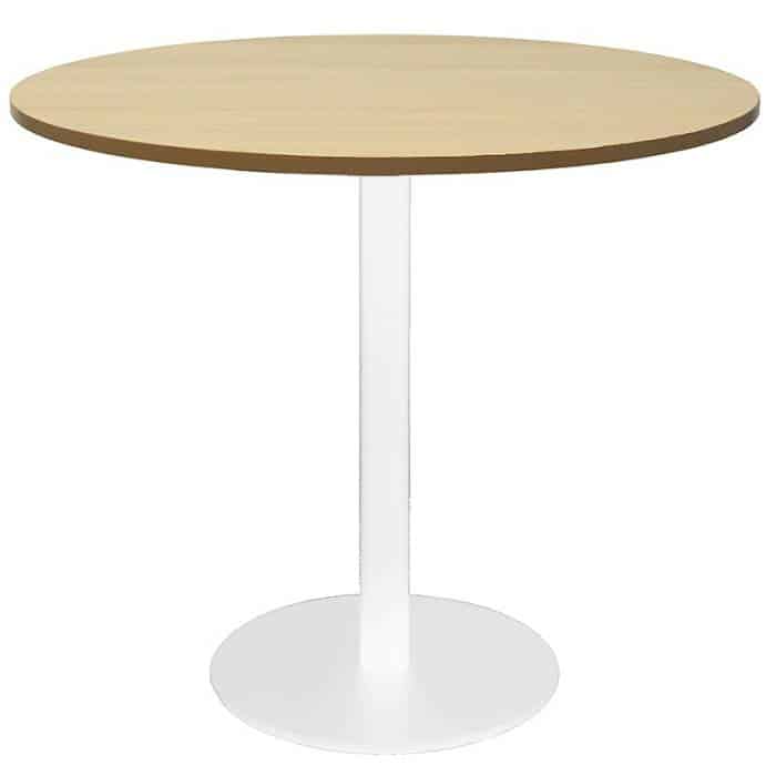 Elite Round Meeting Table, Natural Oak Table Top, White Table Base