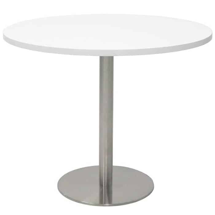 Elite Round Meeting Table, White Table Top, Stainless Steel Table Base