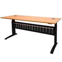 Space System Push Button 'Sit Stand' Height Adjustable Desk, Satin Black Frame with Beech Desk Top