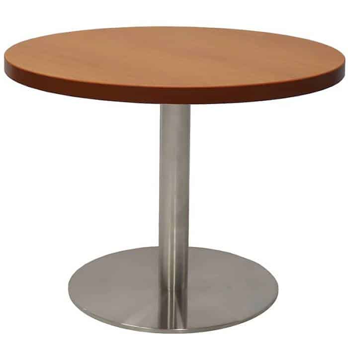 Stacey Round Coffee Table, Cherry Table Top, Stainless Steel Table Base