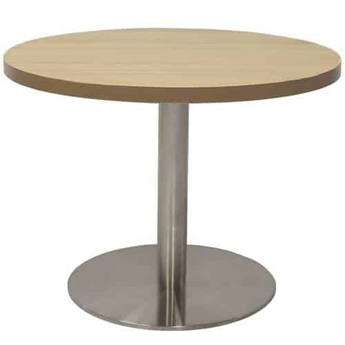 Stacey Round Coffee Table, Natural Oak Table Top, Stainless Steel Table Base