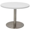 Stacey Round Coffee Table, Natural White Table Top, Stainless Steel Table Base