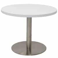 Stacey Round Coffee Table, Natural White Table Top, Stainless Steel Table Base
