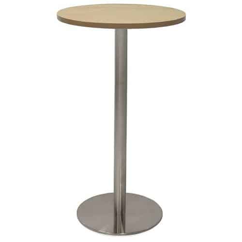 Stacey Round High Table, Natural Oak Table Top, Stainless Steel Table Base