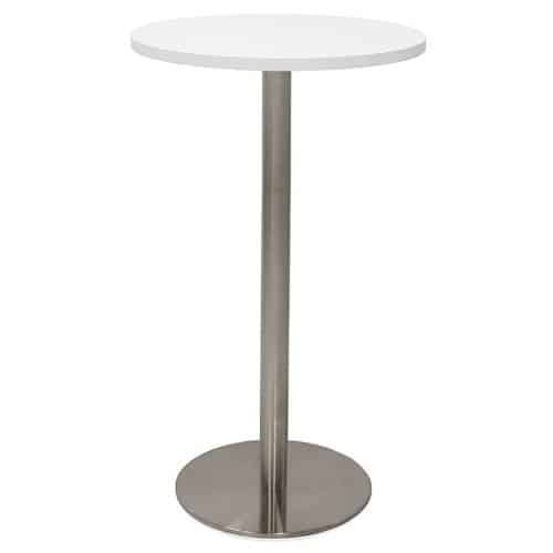 Stacey Round High Table, Natural White Table Top, Stainless Steel Table Base