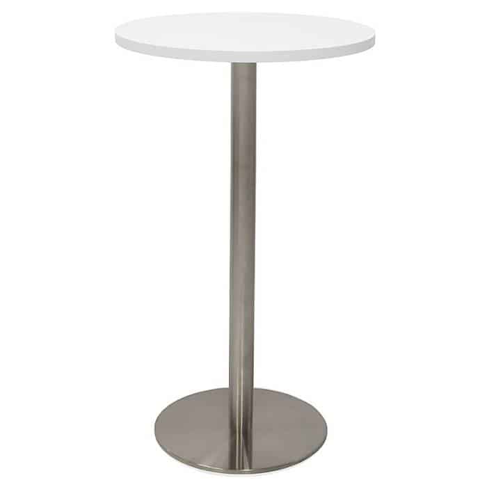 Stacey Round High Table, Natural White Table Top, Stainless Steel Table Base | stainless steel table base