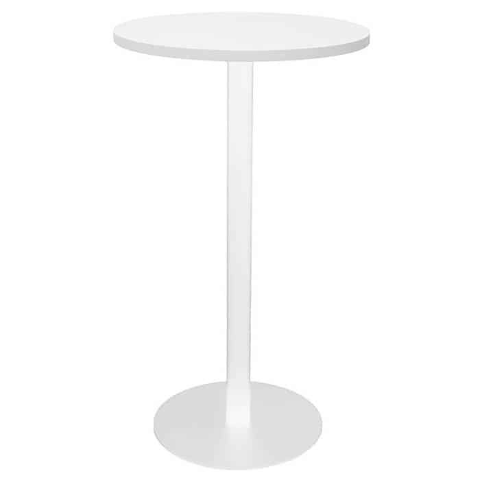 Stacey Round High Table, Natural White Table Top, White Table Base