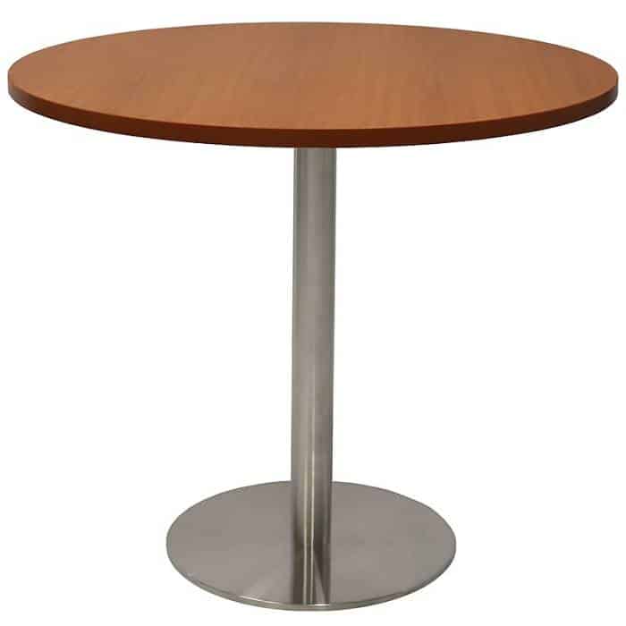 Stacey Round Meeting Table, Cherry Table Top, Stainless Steel Table Base