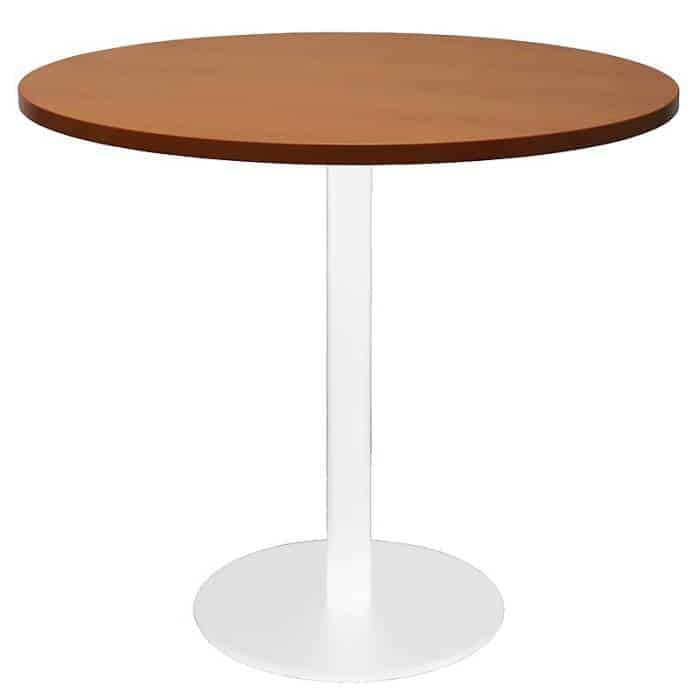 Stacey Round Meeting Table, Cherry Table Top, White Table Base