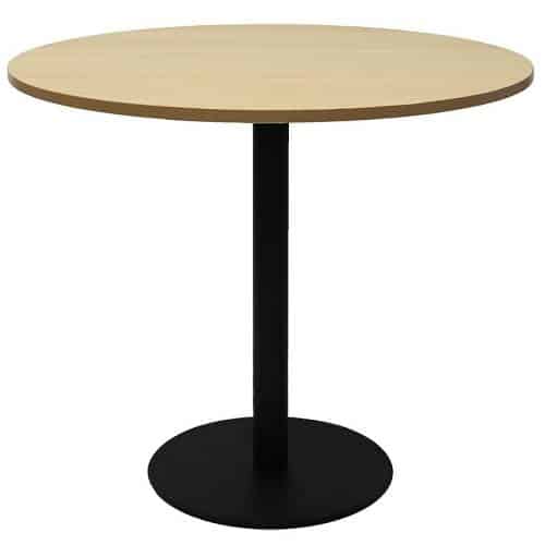 Stacey Round Meeting Table, Natural Oak Table Top, Black Table Base